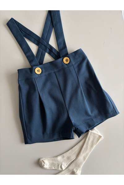 il mio bambino Handmade Cotton Gabardine Fabric Suspender Baby Shorts