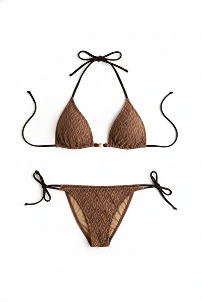 AQUELLA Jacquard Patterned Mink Triangle Bikini Set