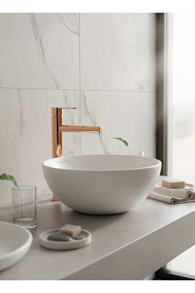 İSAOĞLU YAPI Copper Bowl Sink Fixture Bronze High Type Slim Design Bathroom B...