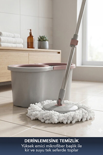Lavine Ultra Mop Otomatik Temizlik Seti 16lt Döner Başlıklı Paslanmaz Çelik Saplı Mikrofiber Püskül