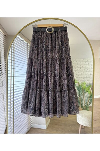 MODA VEDAT Women's Patterned Lined Chiffon Skirt -0650
