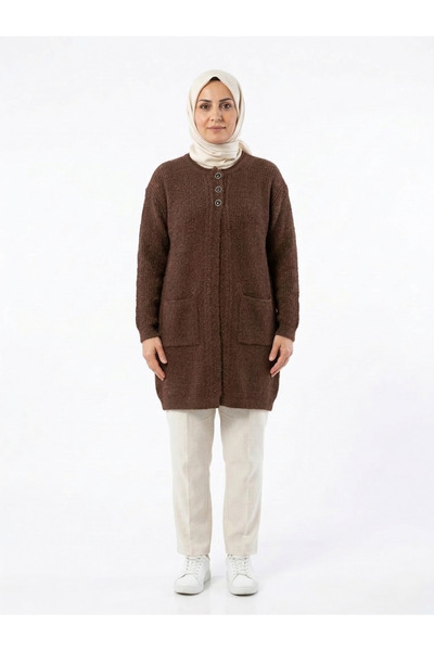 M&C Colleciton Women's Knitted Detailed Pocketed Soft Textured Buttoned Long ...