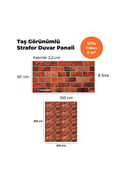 KnB Duvar Panelleri TUGLA-606 TAŞ GÖRÜNÜMLÜ 3D STRAFOR DUVAR PANELİ (10'LU PA...