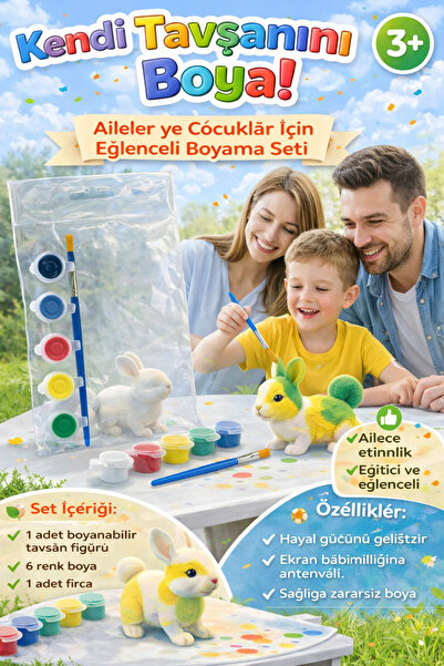 PLUS LIGHT Boyama Seti Aile ve Çocuklar İçin– Kendi Oyuncağını Boya TAVŞAN(6 ...