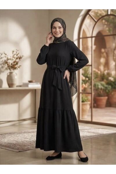 SHİROSA Bürümcük Fabric Belted Hijab Dress