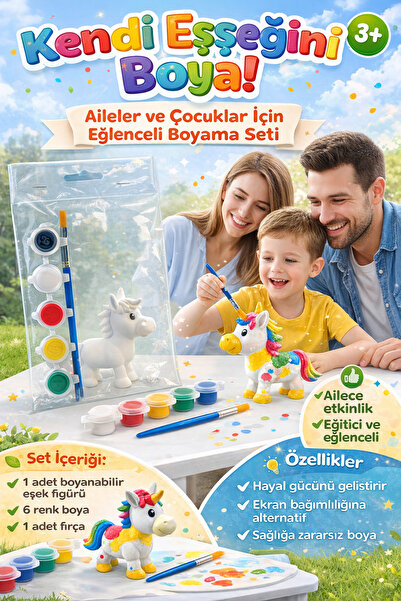 PLUS LIGHT Boyama Seti Aile ve Çocuklar İçin– Kendi Oyuncağını Boya EŞŞEK (6 ...
