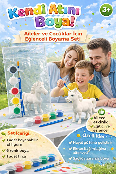 PLUS LIGHT Boyama Seti Aile ve Çocuklar İçin– Kendi Oyuncağını Boya AT(6 Renk...