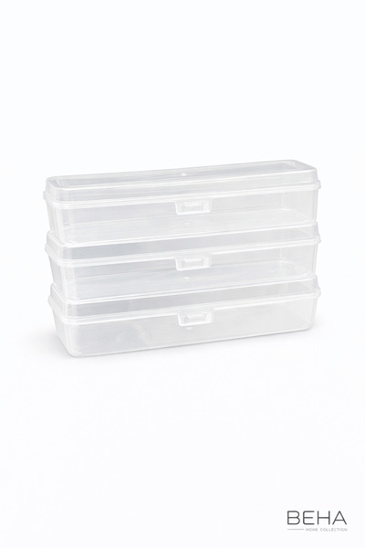BehaHome 3’lü Şeffaf Saklama Kabı Seti – Uzun İnce Organizer Kutusu (24x7x4,5...