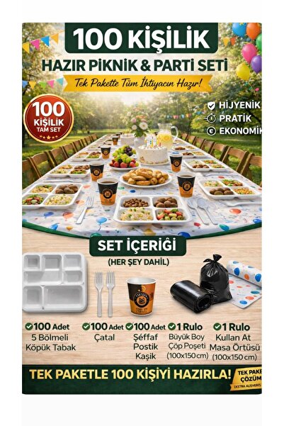 figanlar ambalaj 100 Kişilik 4 Bölmeli Köpük tabldot Tabaklı Hazır Piknik & P...