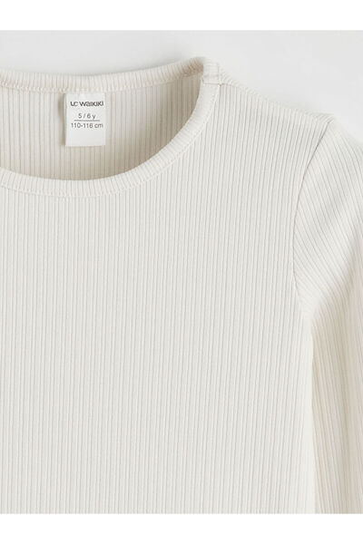 LC Waikiki Crew Neck Ribbed Ruffle Girls' T-Shirt