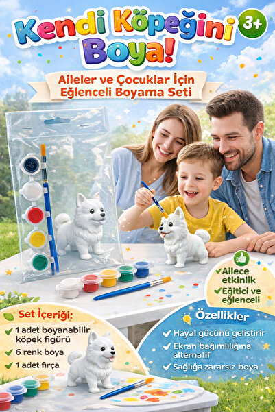 PLUS LIGHT Boyama Seti Aile ve Çocuklar İçin– Kendi Oyuncağını Boya KÖPEK(6 R...