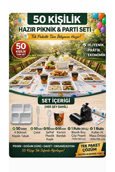 figanlar ambalaj 50 Kişilik 4 Bölmeli Köpük tabldot Tabaklı Hazır Piknik & Pa...