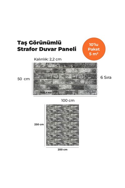 KnB Duvar Panelleri TUGLA-605 TAŞ GÖRÜNÜMLÜ 3D STRAFOR DUVAR PANELİ (10'LU PA...