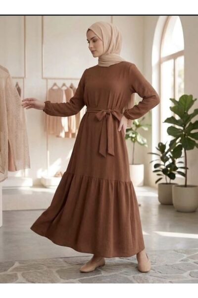 SHİROSA Bürümcük Fabric Belted Hijab Dress