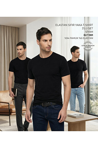 Tutku Elit 3-Piece Men's T-Shirt Basic Body Stretchy Slim Fit Cotton Pcs