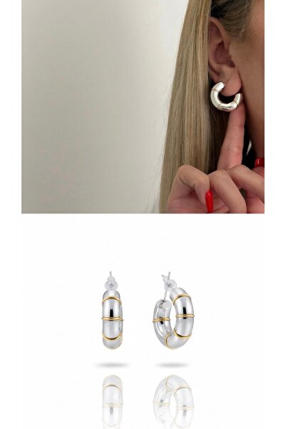 AychaAksesuar Vip çelik brand model silver color pipe cut gold detailed hoop ...