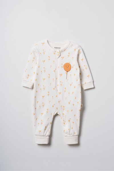 Magu Unisex Baby Cotton Ecru Long Sleeve Jumpsuit - Balloon Patterned
