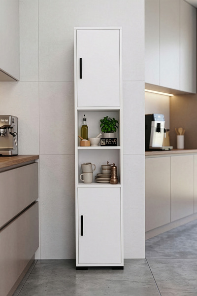 GOLDFALEZ Mutfak Dolabı Çok Amaçlı Raflı Kapaklı İnce Uzun Erzak Dolap Organi...