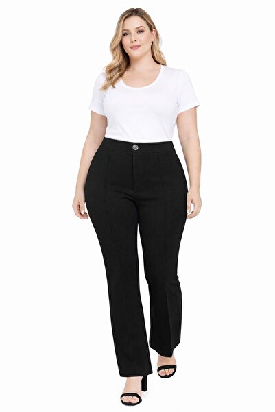 MİRA BUTİK High-Waisted Wide-Leg Zippered Plus-Size Women's Pants,475