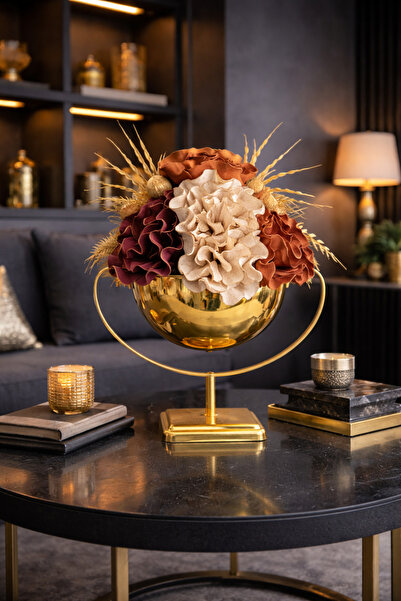 MİS KİTCHEN Lüks Metal Vazolu Yapay Çiçek Salıncak Dekor Aranjman 50 cm