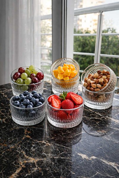 çukurova home Set of 6 Glass Round Snack Bowls 150 ml