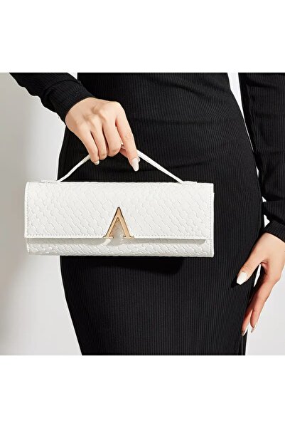 WYS Dokuma Baskılı Beyaz Clutch Çanta