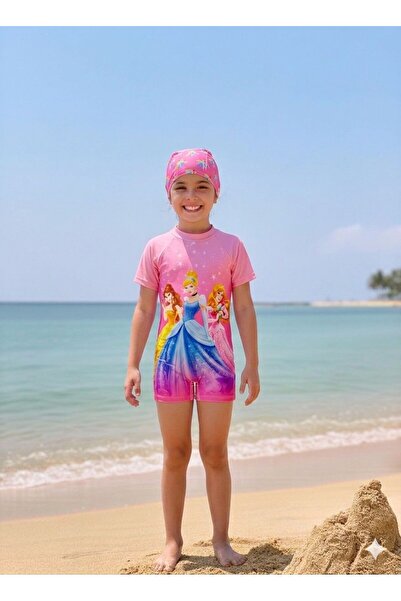 ues Costum de baie tip salopetă cu imprimeu cu personaje pentru fete 4