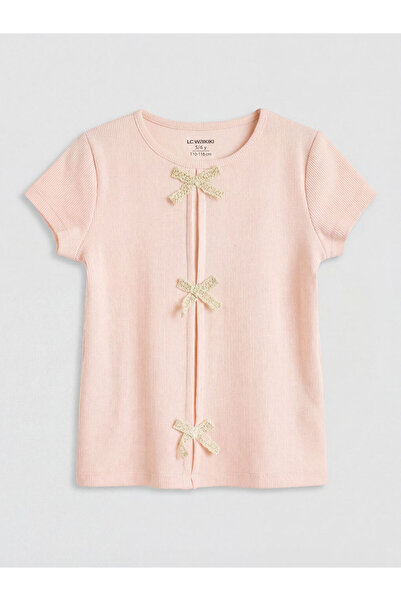 LC Waikiki Crew Neck Bow Detailed Girl's T-Shirt