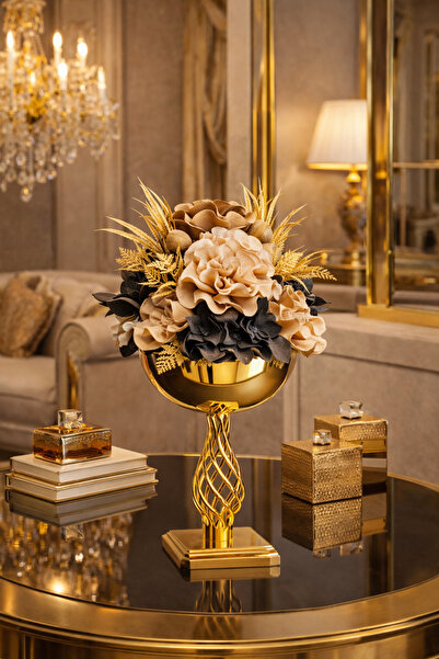 MİS KİTCHEN Lüks Metal Ayaklı Metal Vazo Dekoratif Yapay Çiçek Aranjmanı Salo...