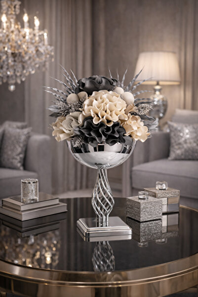 MİS KİTCHEN Lüks Metal Ayaklı Metal Vazo Dekoratif Yapay Çiçek Aranjmanı Salo...