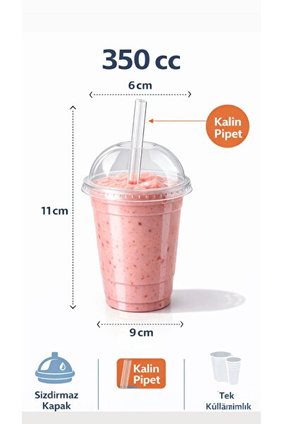 figanlar ambalaj 350 cc Kapaklı Pipetli Plastik Bardak Seti Bubble Tea Milksh...