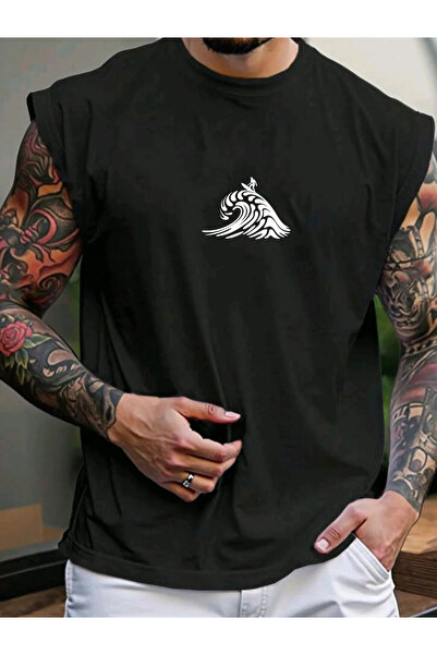 SUNFREE تي شيرت رجالي كبير الحجم بدون أكمام مطبوع عليه SÖRF