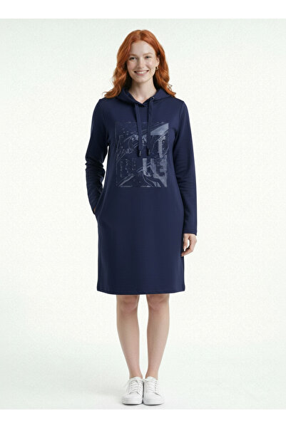 Neden Tekstil Women's Hooded Beading Detailed Long Sleeve Sweatshirt Dress