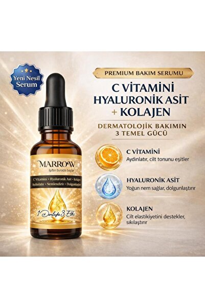 3 Etkili Cilt Bakım Serumu C Vitamini Hyaluronik Asit Kolojen Etkili