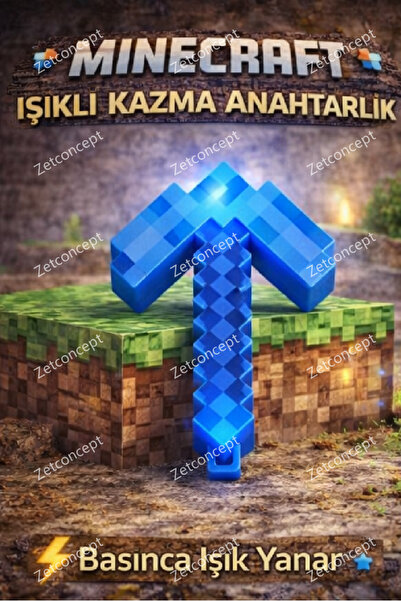ZETCONCEPT Minecraft Işıklı Kazma Anahtarlık – LED Işıklı Anahtarlık Muhteşem...