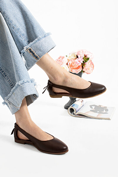 STOCON Women's Bitter Brown Leather Open-Sided Ballerina Home and Outdoor Sho...