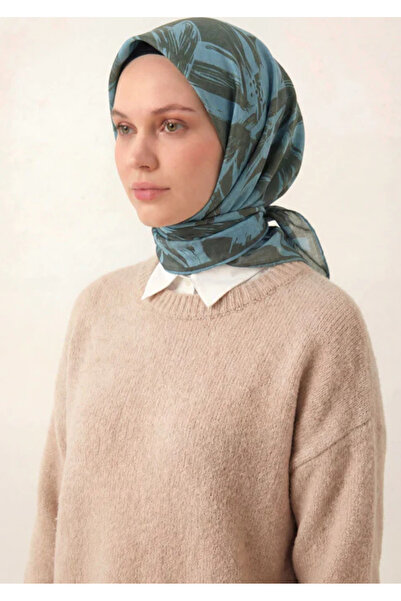 Silk Home Φουλάρι από βαμβακερό μείγμα, τιρκουάζ, μοντέρνο σχέδιο φλώρας, απα...