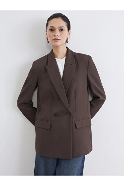 LC Waikiki LCW Modest Kahverengi Kruvaze Yaka Kadın Blazer Ceket