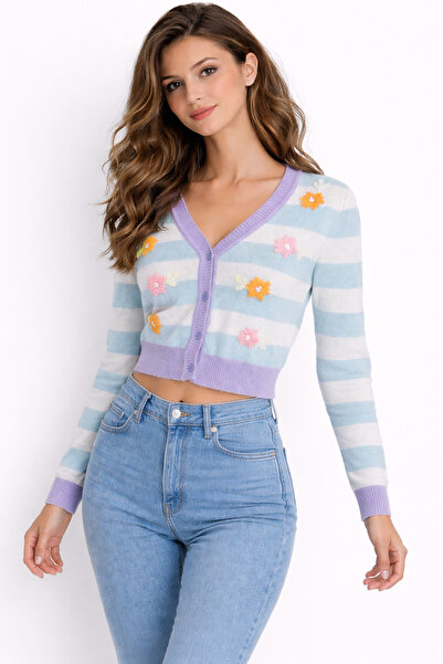 OEM Knitted cardigan with 3D embroidery - Multicolor, S