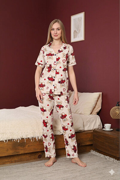 Defkay : 100% Cotton Short Sleeve Full Button Women's Pajama Set - Soft Textu...