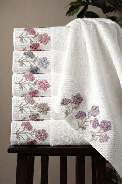 Fiesta Home 50x90 Süzene Nakışlı Krem 6’lıSet %70Bambu %30 Pamuk PVC Kutulu L...