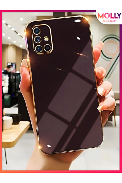Molly Samsung Galaxy A71 Için Derin Mor Kenarları Gold Detaylı Lüks Silikon K...