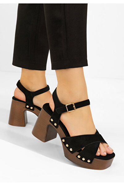 B T Shoes Sandale cu toc gros Radiana negre
