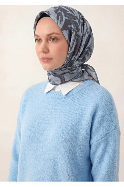 Silk Home Cotton Blend Scarf Baby Blue Modern Flora Pattern Soft Textured Non...