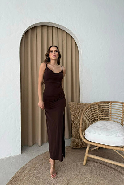 Sorridi Draped Midi Dress with Collar Straps and Slits