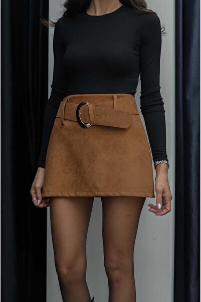 Havoş Fusta scurtă cu curea din piele intoarsa Hardal Bliss