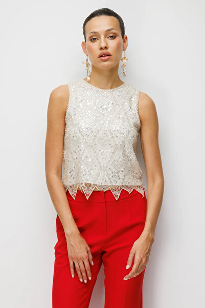 Ekol Sequined Sleeveless Blouse-2854