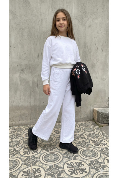 Bonbelle Girl's Comfortable Knee-Length White Sweatpants