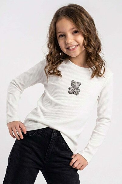 Breeze Girl's Long Sleeve T-Shirt with Stone-Embellished Sparkling Teddy Bear...