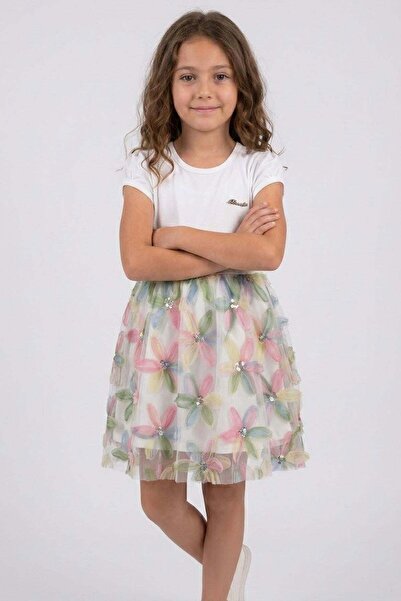 Breeze Girl's Dress with Colorful 3D Daisy Flower Applique and Sequin Detail,...